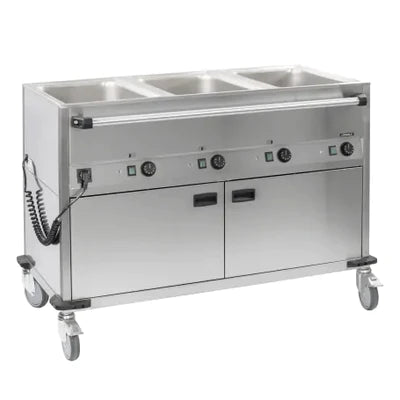 Bain-Marie - Vagn med hjul - Med Värmare - 3 X GN 1/1